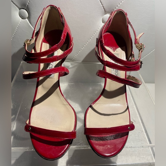 Jimmy Choo Shoes - Jimmy CHoo emanuele patent leather strappy sandal heels shoes crushed red sz 40
